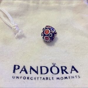 Authentic Pandora Primrose Path Silver Swirls and Orange CZ Charm